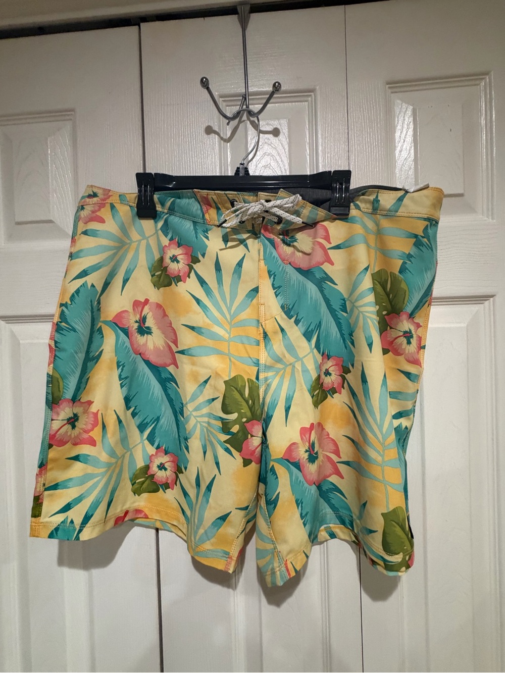 Hurley Yellow Tropical Floral Swim Shorts with Teal Leaves